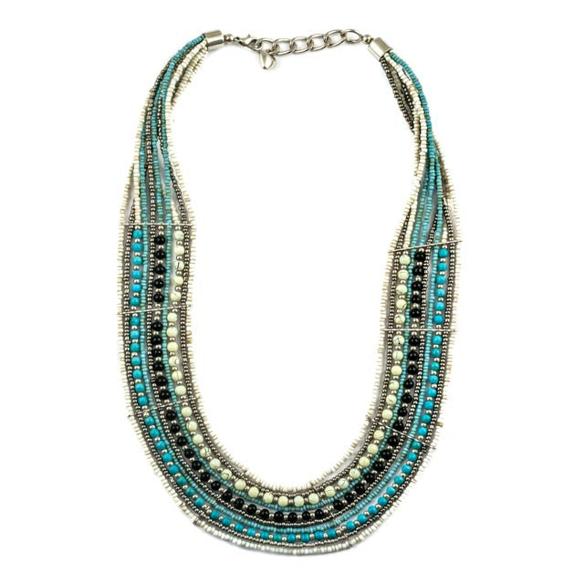 Ten Strand Beads Necklace Pale Blue Black and Silver