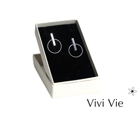 925 sterling silver Geometric Circle & Bar Earrings