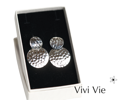 925 sterling silver Hammered Disc Drop Earrings