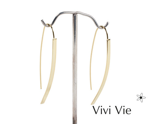 Gold earrings slender shepard hook