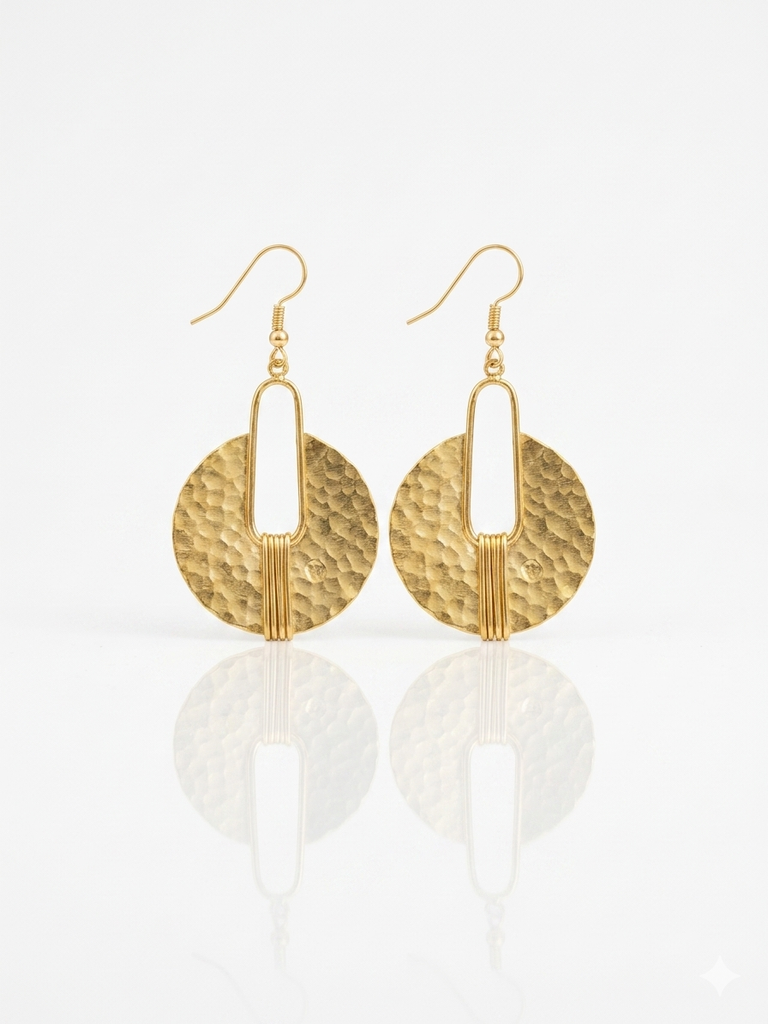 Aura gold drop hammered  finish earrings.