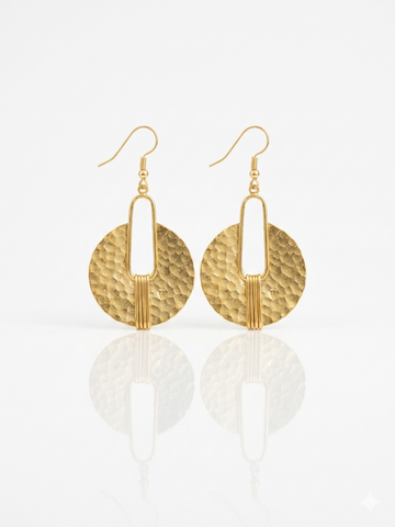Aura gold drop hammered  finish earrings.