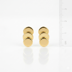 Gold Triple-Disc Stud Earrings.