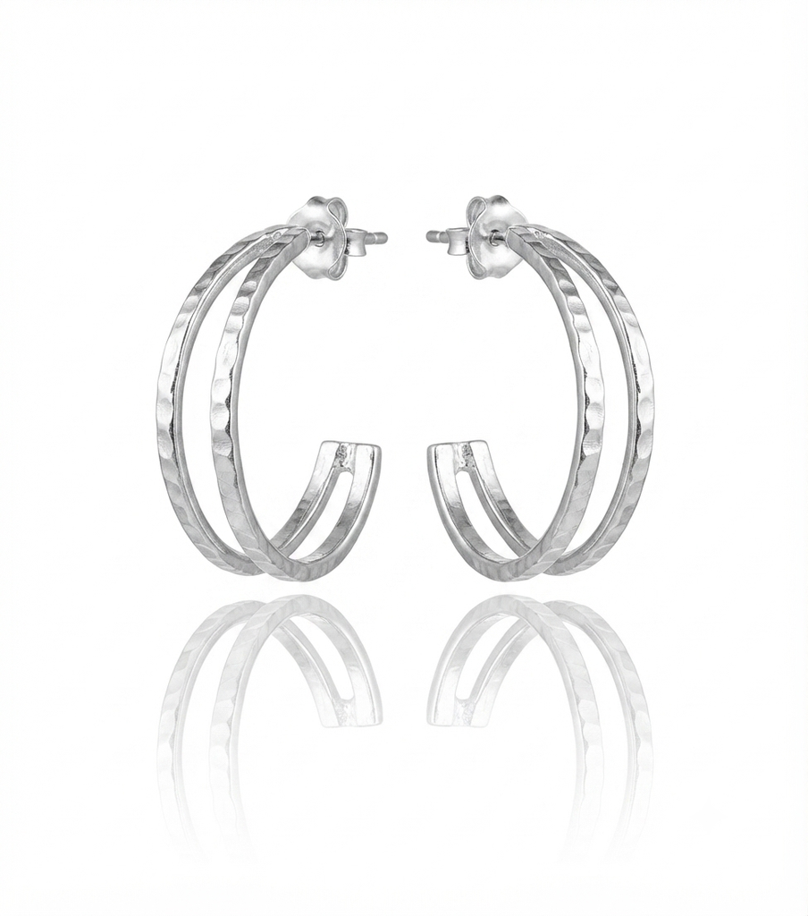 Sterling Silver Textured Detail Double Hoop Earrings