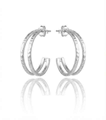 Sterling Silver Textured Detail Double Hoop Earrings