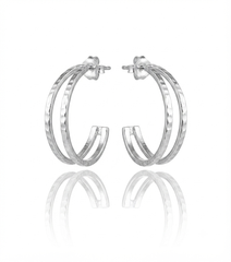 Sterling Silver Textured Detail Double Hoop Earrings