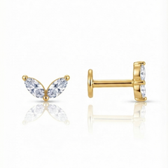 Marquise Leaf Cubic Zirconia Gold -Stud