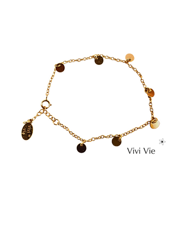 Gold dainty disk chain bracelet