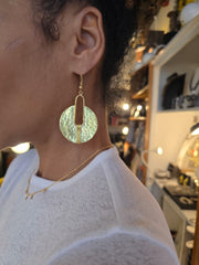 Aura gold drop hammered  finish earrings.