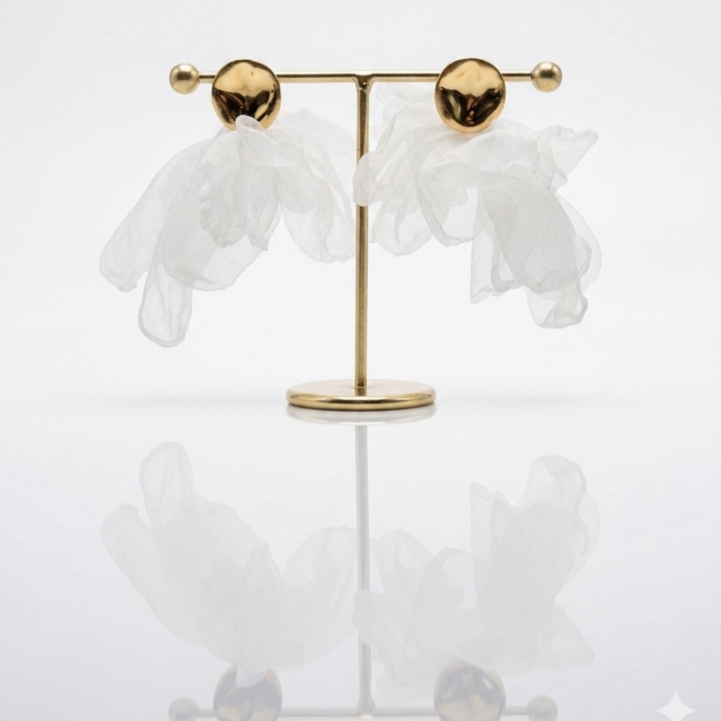 White  cloud flower petal earrings.