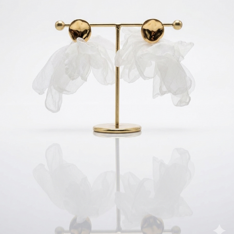 White  cloud flower petal earrings.