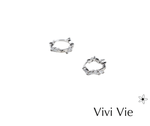 Silver Frosted Vine Silver Huggies