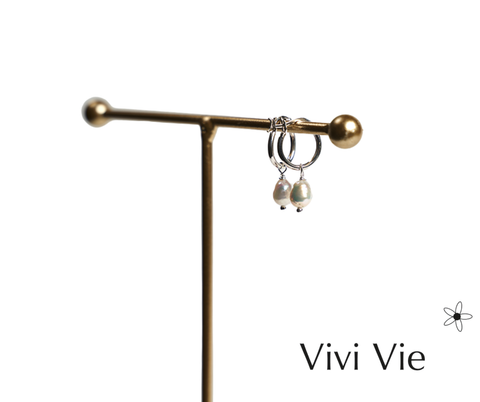 925 sterling silver Sterling Silver Freshwater Pearl Drop Hoop Earrings