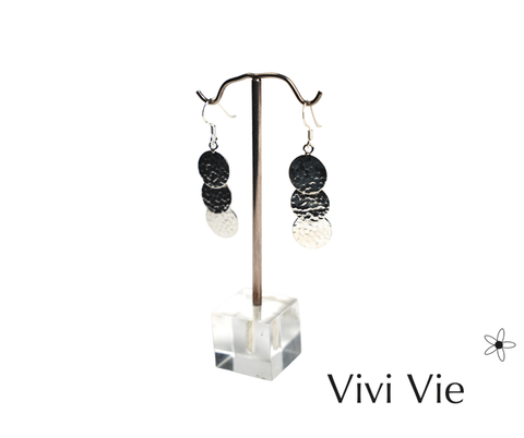 925 sterling silver Trio Hammered Disc Drop Earrings