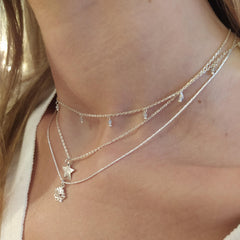 labradite  droplets on a fine sterling silver chain that sparkle in  every step.