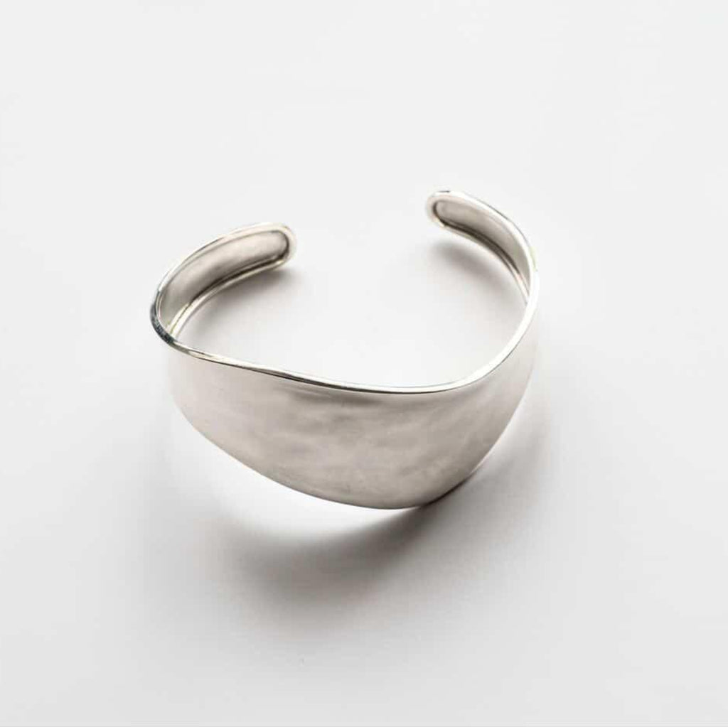 Solid Sterling Silver Organic Wave Cuff Bracelet