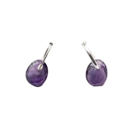 Sterling Silver and Amethyst Huggies, Drop Earrings