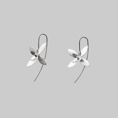 Silver Floating Flower Petal Earrings