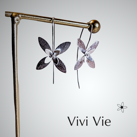 Silver Floating Flower Petal Earrings