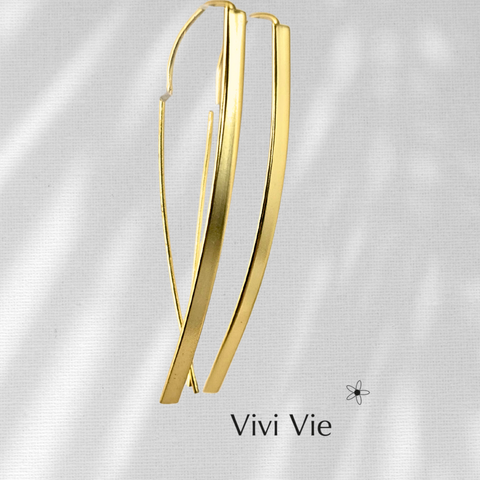 Gold earrings slender shepard hook