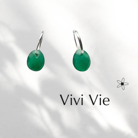Sterling Silver and Green Aventurine Gemstones Huggies, Drop Earrings
