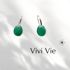 Sterling Silver and Green Aventurine Gemstones Huggies, Drop Earrings