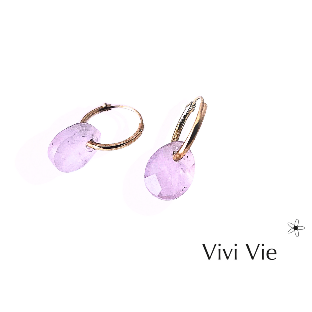 A Drop of Love Rose Quartz Huggies, Drop Earrings