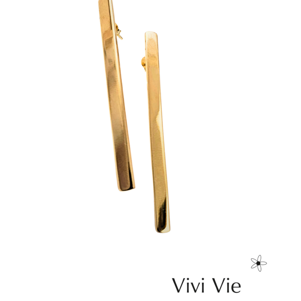 Gold drop bar statement earrings 