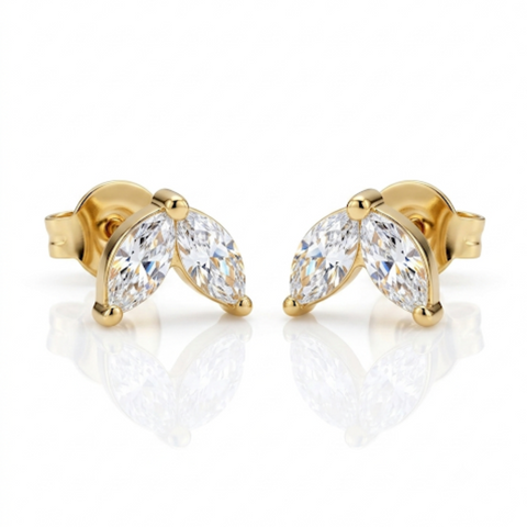 Marquise Leaf Cubic Zirconia Gold -Stud