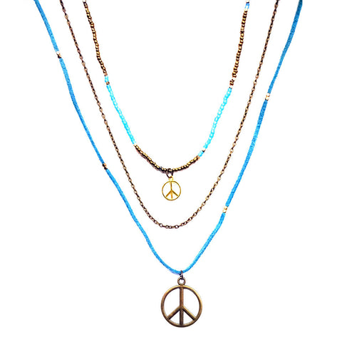 Three Layer Necklace with Peace Pendants