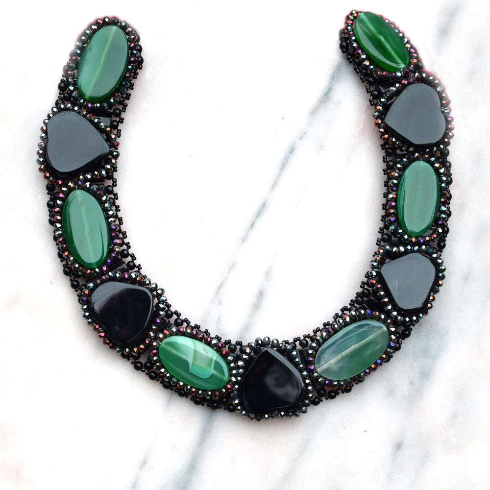 Statement Necklace Polished Stones with Crystals