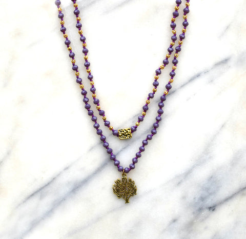 Crystal Necklace Lavender, Tree Of Life Pendant