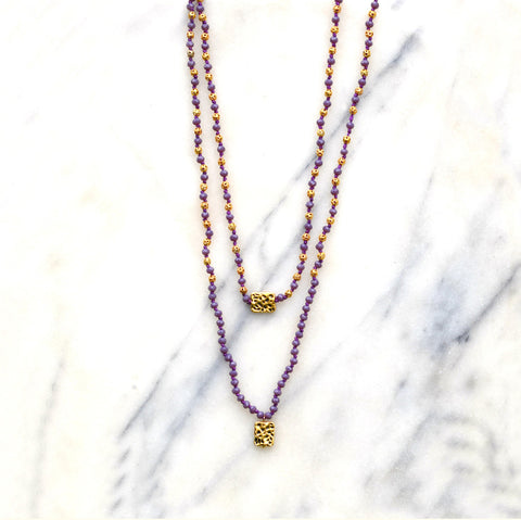Crystal Necklace Lavender, Gold Coloured Pendants