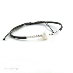 Pearl and 925 Silver Friendship Bracelet Taupe