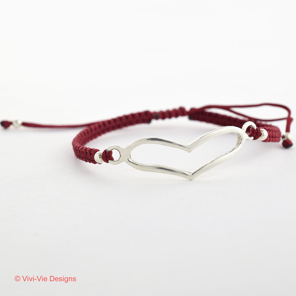 925 Silver Open Heart Friendship Bracelet Bordeaux