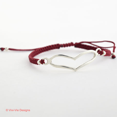 925 Silver Open Heart Friendship Bracelet Bordeaux