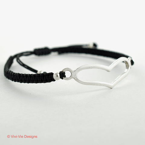 925 Silver Open Heart Friendship Bracelet Black