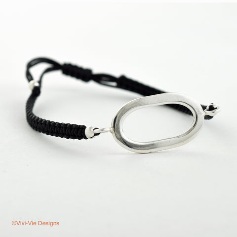 925 Silver Oval Ring Friendship Bracelet Black