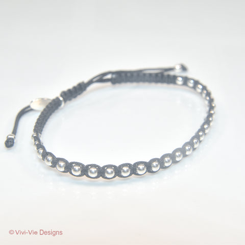 Black Silver Sphere Friendship Bracelet