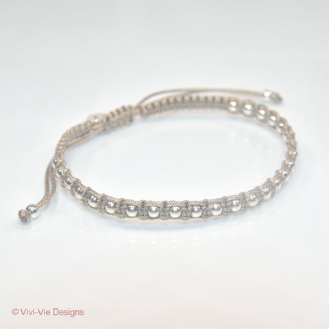 Beige Silver Sphere Friendship Bracelet