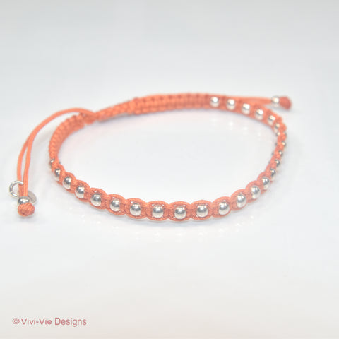 Orange Silver Sphere Friendship Bracelet