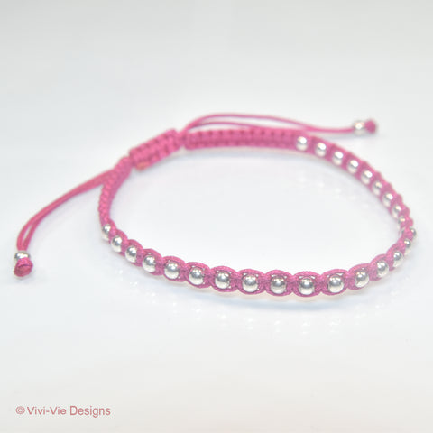 Hot Pink Silver Sphere Friendship Bracelet