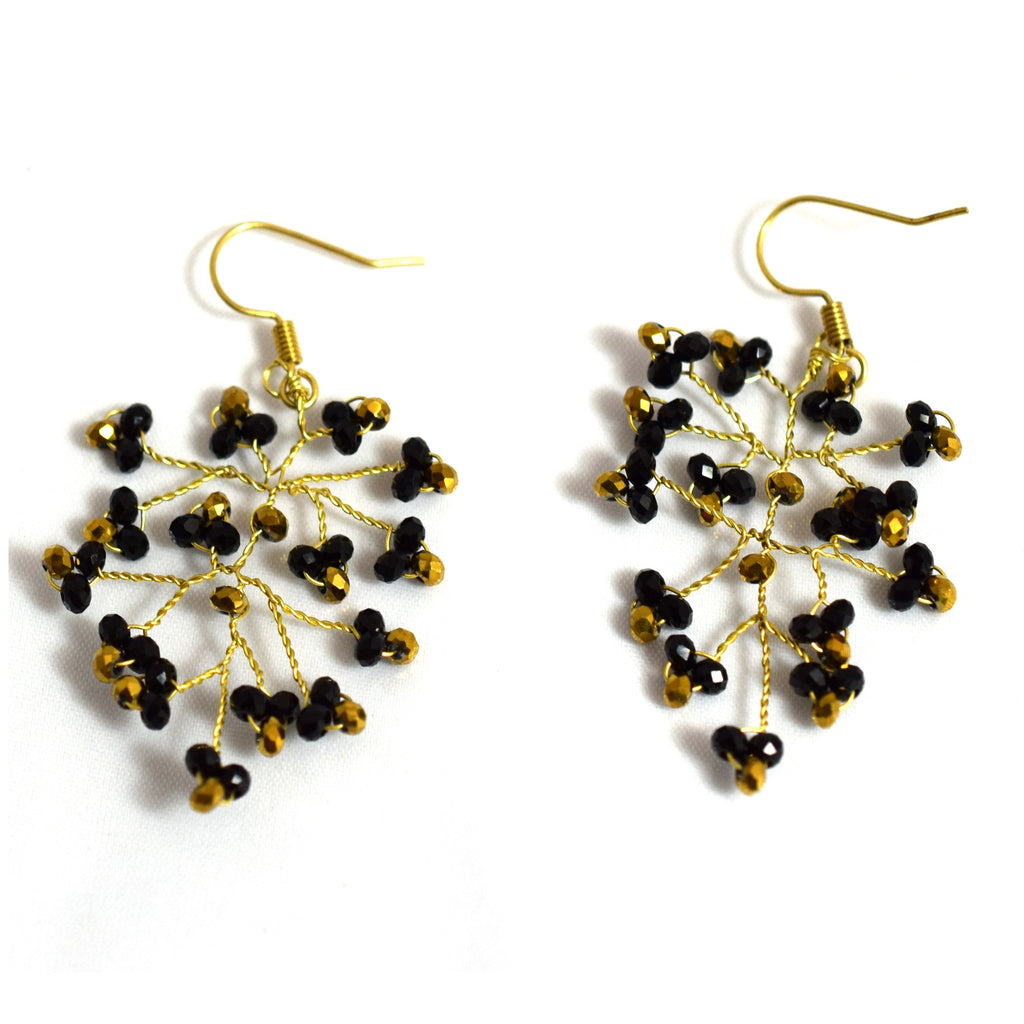 Black Crystal and Brass Earrings