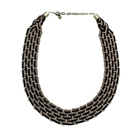 Collar Necklace Suedette Black and Grey