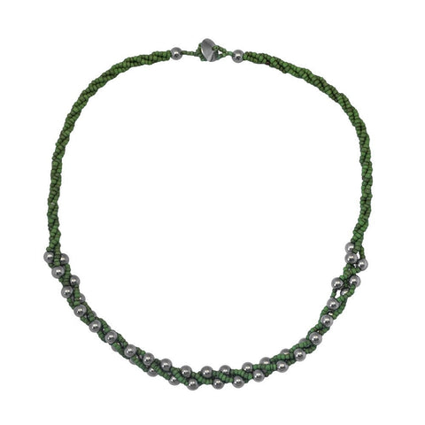Silver Ball Beaded Necklace Green