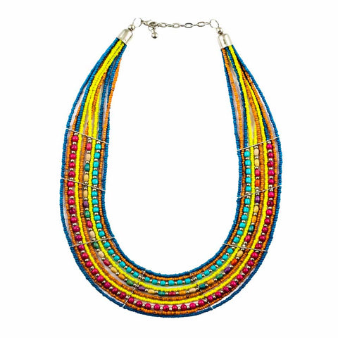 Ten Strand Beads Necklace Orange Yellow Red Blue Black